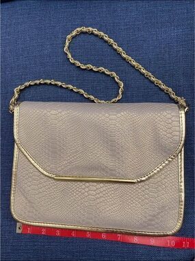 IVANKA TRUMP Flap Chain Shoulder Bag Pale Lavender Gold Shimmer Snake Embossed